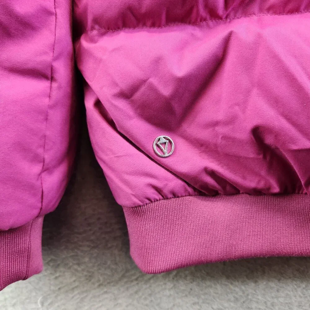 Ivivva Jacket Girls 14 Pink Down Puffer Coat By Lululemon Hide Away Hood Quilted